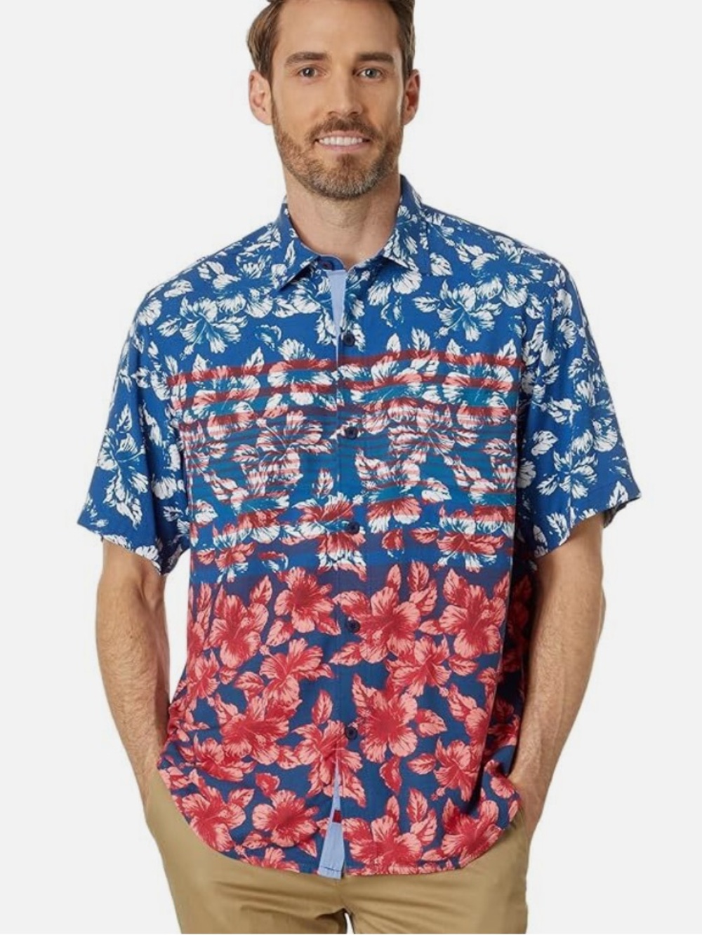 Tommy Bahama Men's Veracruz Cay‎ Flora & Stripes Camp Shirt Patriotic Size XL